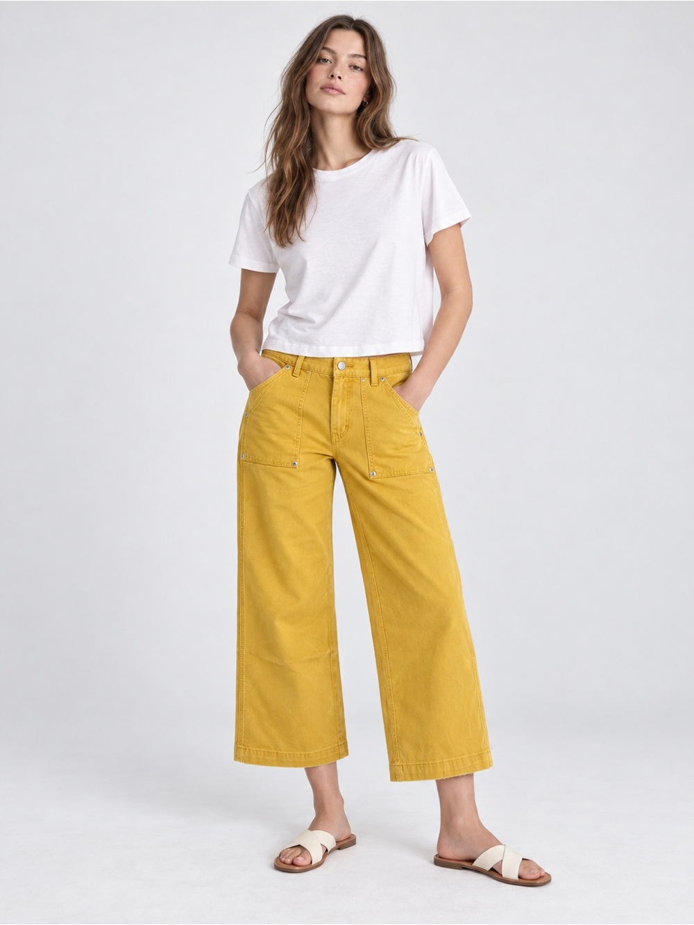 Flamingals Wide-Leg High-Rise Jeans in Mustard Yellow • size medium • NWT